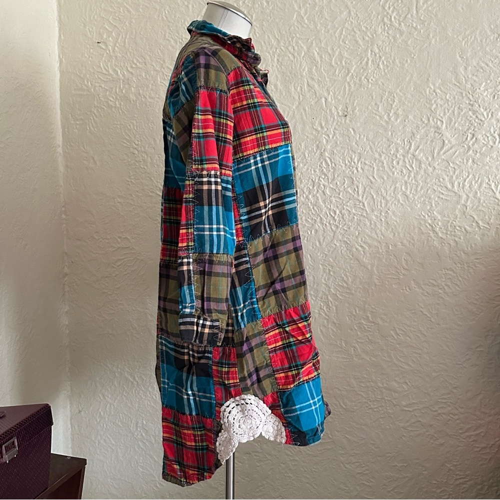 Soft Surroundings Madras Plaid Patchwork Flannel … - image 6